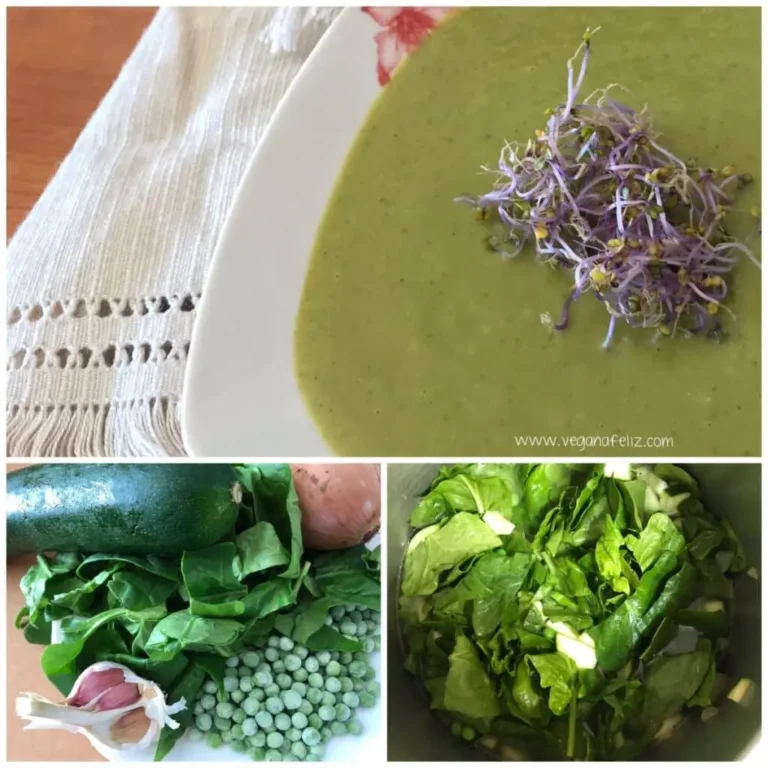 Crema de calabacín con guisantes y espinacas